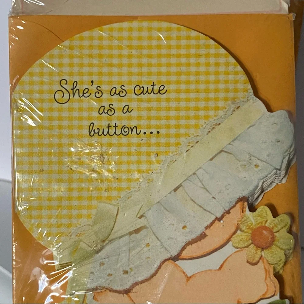 Vintage Hallmark Birth Announcements Sealed Pack Baby Girl Yellow Gingham Daisy